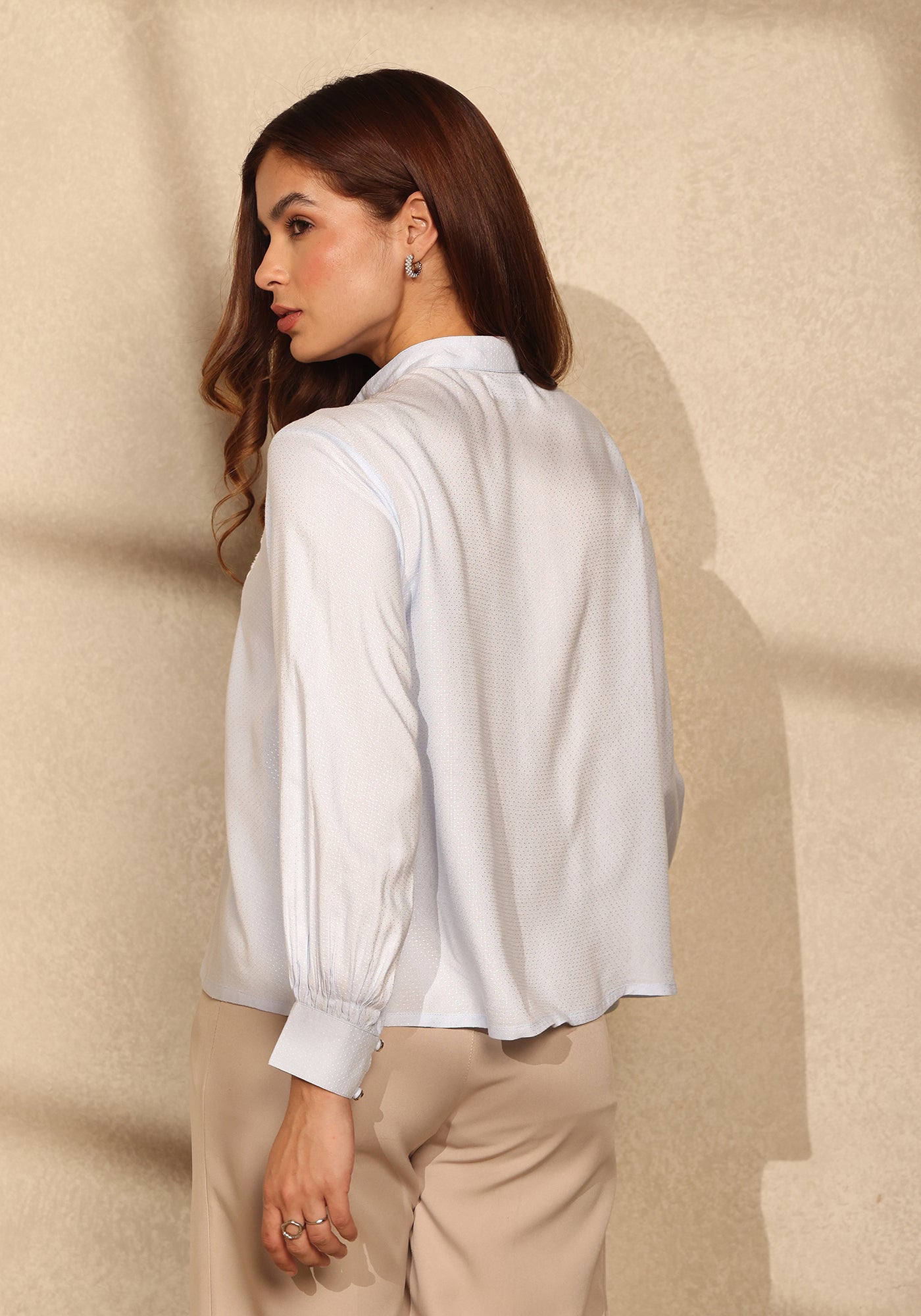 Mandarin Collar Rayon Swiss Dot Shirt