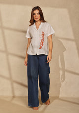 Cuban Collar Cotton Linen Chikankari Shirt