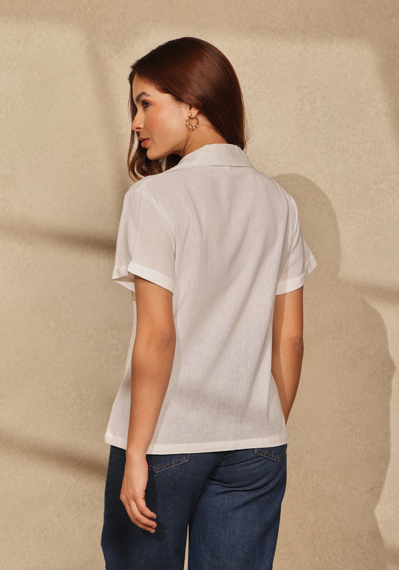 Cuban Collar Cotton Linen Chikankari Shirt