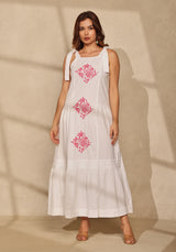 Pocket Maxi Tie-up Cotton Chikankari Dress