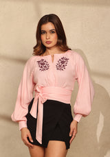 Waist Tie-Up Rayon Swiss Dot Top